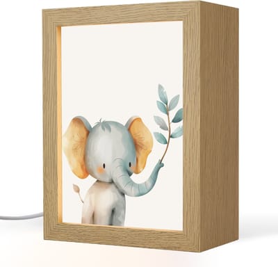 Nachtlampje 15x20 cm - Kinder lampje - Olifant - Dier - Pastel kleuren - Tafellamp kinderkamer - Slaapkamer lamp - Bedlamp kinderen - Kinderlampje stopcontact - Wandlamp babykamer - Nachtlampjes