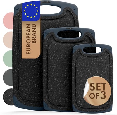 Blumtal Snijplank Linnmon - Kunststof Snijplank met Sapgroeven en Handvat - BPA Vrij - Zwart Marmer - S, M, L - Set van 3