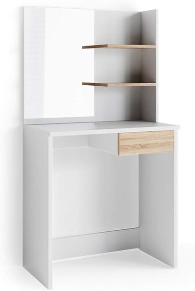 Witte Make-uptafel met Spiegel en Opbergruimte - 75 cm