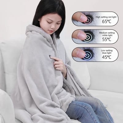 MakkelijkMooi Verwarmende Omslagdoek voor Dames - Deken met Verwarming - Hoodie - Warmtedeken 150x80cm - Wasmachine bestendig - Grijs