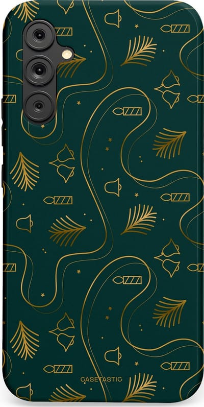 Casetastic hoesje geschikt voor Samsung Galaxy A34 (2023) 5G - Dubbellaagse bescherming - Groene kerst bellen en takken - Fashion Case - Donkergroen Donkergrijs Petrol