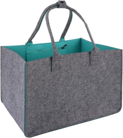 Allecto Plus - Opvouwbare vilten boodschappentas met ritssluiting - GrijsGroen - Ideaal voor winkelen en uitgaan - Ruim formaat van 40 x 27 x 27 cm
