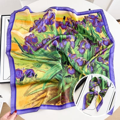Dames Sjaal - Sjaals - Stola - Vierkante doek - Elegant Stijlvol Dames haar sjaal - Satijn zijde - Hals sjaaltje - Sjaaltje Satijn - Neksjaaltje - Omslagdoek Modesjaals - Neksjaal - Klein Sjaaltje -Violet Tulpen-70*70CM