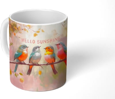 Mok - Koffiemok - Vogels - Tak - Quote - Roze - Mokken - 350 ML - Beker - Koffiemokken - Theemok - Mok met Tekst