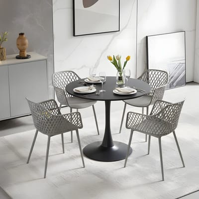 EGGREE eettafel en stoelen set - zwarte tafel Ø 70 cm met 4 grijze stoelen - voor bar, café en eetkamer