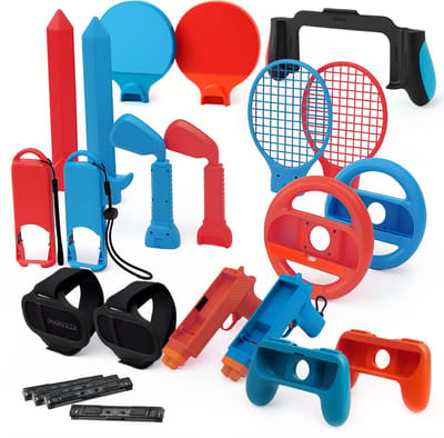 Phreeze 23 delige accessoire set geschikt voor Nintendo Switch accessoires - met stuur, sports accessoires, houder, grips, tafeltennis, zwaard, golf, voetbal, bowlen - Cadeau voor kerst, sinterklaas en verjaardag