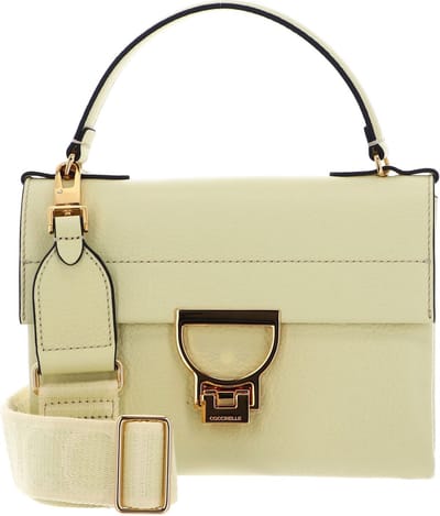 COCCINELLE Leren Handtas Schoudertas Arlettis Signature Handbag Grained Leather Lime Wash Lichtgeel
