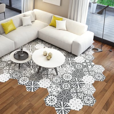 Antislip vloerstickers met beschermlaag - ROSITO vloertegels - 60x135cm - 10 zeshoekige stickers 30x26cm