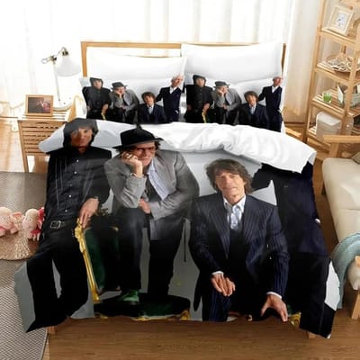 3D Print Rolling Stones Logo Beddengoed Set Dekbedovertrek Bedset Dekbedovertrek Kussensloop Dekbed Koningin Maat Jongens Volwassene 155x220cm 3pcs