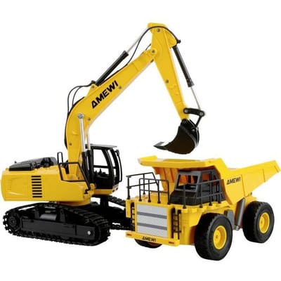 Amewi 22710 2-in-1 Set Kipper & Kettenbagger 1:24 Elektro RC functiemodel voor beginners RTR Met lichteffect