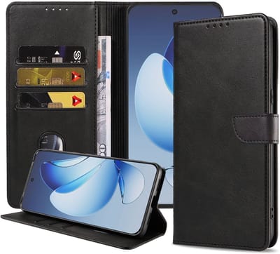 Geschikt voor Oppo Reno 13 Telefoonhoesje Kunstleer met Magnetisch lipje en Pasjeshouder Book Case met Klepje - Walletcase with Cardslot - Zwart - Smartphonica geschikt voor Oppo Reno 13