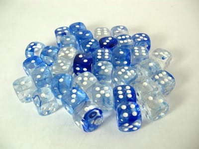 Chessex Nevel Donkerblauw/wit D6 12mm Dobbelsteen Set (36 stuks)