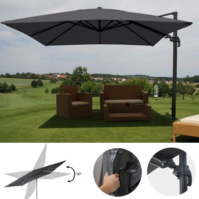 Zweefparasol MCW-A96, 3x4m (Ø5m) draaibaar, polyester/aluminium 26kg ~ antraciet zonder voet, draaibaar