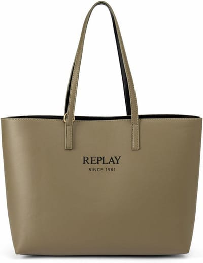 REPLAY Shopper Schoudertas Shoulder Bag Dusty Olive + Black Olijfgroen Zwart