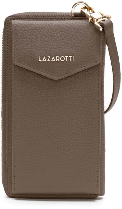 Lazarotti Leren portemonnee schoudertas Bologna Leather Zip Around Wallet With Phone Pocket Taupe bruine