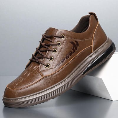 Herenschoenen van rundleer Heren Casual Leren Schoenen Leer Heren Veterschoenen Nieuwe Schoenen Heren Trendy Schoenen met Verhoogde Binnenkant Trendy 43 bruin