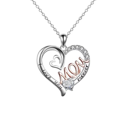 Lumici® | Mama Ketting v5 – Bicolor Zilver met Rosegouden Tekst – Ketting Voor Moeder – Mom Necklace – Hartjes Ketting – Cadeau Voor Haar – Moederdag Geschenk – Dames Ketting – Collier – Valentijn – Liefde – Zilver & Rosegoud