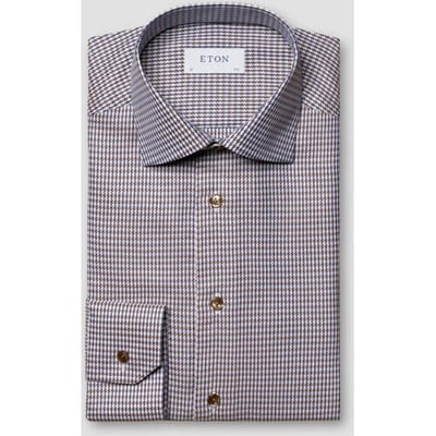 Eton Overhemd Contemporary Houndstooth Signature Twill Midden Bruin / male