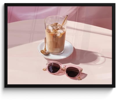 Poster in lijst - Fotolijst 70x50 cm - Posters - Ijskoffie - Zonnebril - Goud - Posterlijst zwart - Decoratie - Wanddecoratie woonkamer - Muurdecoratie slaapkamer