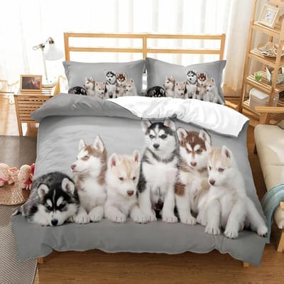 Mooie Honden Dier 3D Beddengoedsets Schattige Husky Dekbedovertrek Set Kinderen Dekbed Beddengoed Kussensloop Huisdieren Hond 70x133cm