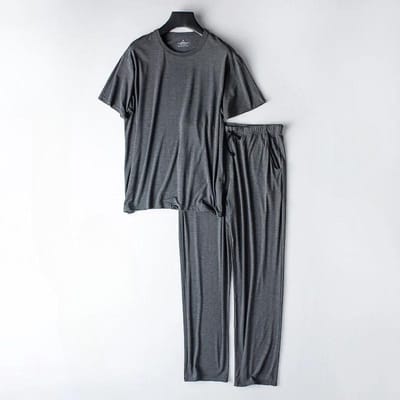 Heren Lente en Zomer Nieuwe Modal Pyjama Tweedelig Korte Mouw Broek Dun Grote Maat Los Sportief Huispak Nachtkleding M gray
