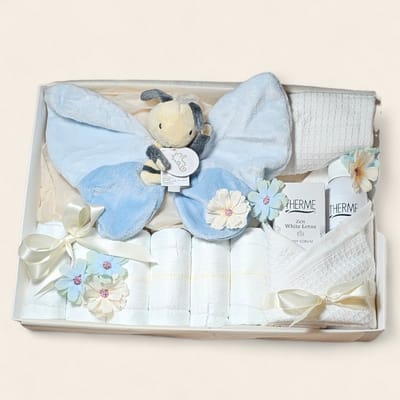 Luxe Kraamcadeau Baby en Mama – Cadeaubox met Happy Horse Knuffeldoekje, Luiers en Therme Zen