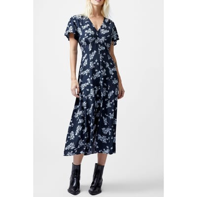 French Connection Raquel S/s V Nk Dress Navy Maat: 6 | Midi Jurken Outlet | Dames | Blauw