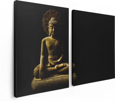 Artaza Canvas Schilderij Tweeluik Gouden Boeddha Beeld In Meditatie  - 120x80 - Foto Op Canvas - Canvas Print