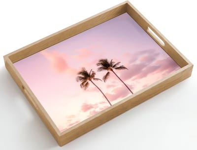 Dienblad hout 50x35 cm - Schootdienblad - Palmbomen - Paars - Wolken - Lucht - Borrelplank rechthoek - Plateau dienbladen