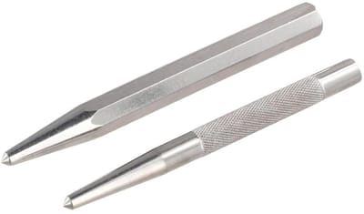 Center Punch Set - Boormarkering Gereedschap - Nauwkeurig Boren - Automatische Veerbelasting - 2 Stuks - Zilver