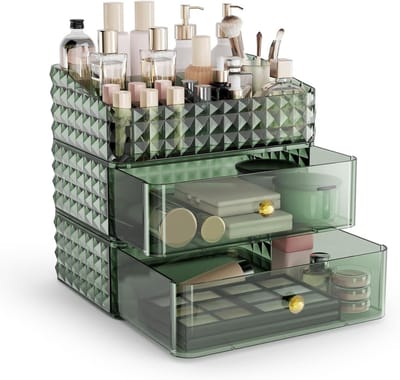 Make-up Organizer - Cosmetica Opberger - Snel Vinden - Stapelbaar Ontwerp - 2 Laden - Groen