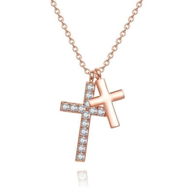 Dames ketting met kruis en zirkonia Rose