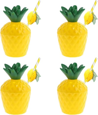 JGS Premium - Ananas Cups 4 stuks voor Hawaiiaanse Luau thema feest - Strand Party Benodigdheden