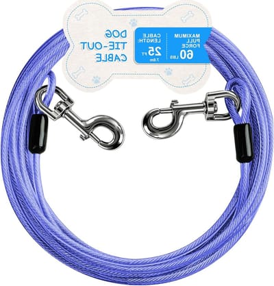 Hond Tie Out Kabel - Hondenlijn Aanlijnlijn - Veilig Buiten Spelen - Staal met PVC-coating - 25ft 60 Lbs - Blauw