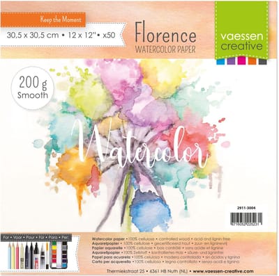 Aquarelblok schetsboek 50 vellen 200 grams 30,5 x 30,5 cm - Aquarel papier - Aquarelblokken/tekenblokken - Hobby/schildermateriaal