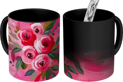 Magische Mok - Foto op Warmte Mokken - Koffiemok - Bloemen - Verf - Roze - Magic Mok - Beker - 350 ML - Theemok