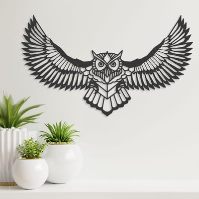 Wanddecoratie - Uil - Dieren - Hout - Wall Art - Muurdecoratie - Woonkamer - Zwart - 49 x 29 cm