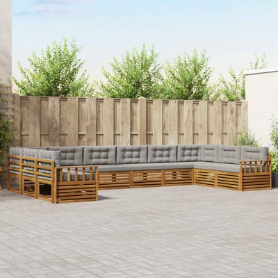 vidaXL - Sofa-Sets - 4 - st - Natuurlijk - en - Licht - Grijs - Massief - Acacia - Hout