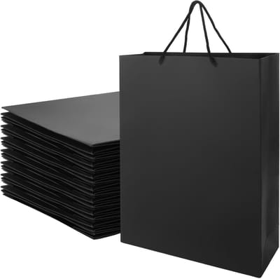 16 Stuks Zwarte Papieren Cadeautassen, 40 x 30 x 10 cm, Grote Tassen met Handvatten voor Verjaardag, Feest, Bruiloft en Cadeauverpakking