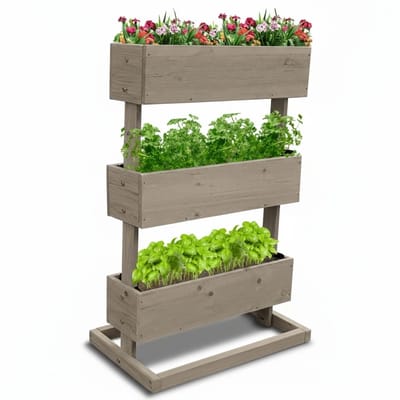 Coemo verticaal verhoogd bed Plantenbak (3 verdiepingen) incl. plantfolie - ca. 50 x 30 x 75 cm - Grijs