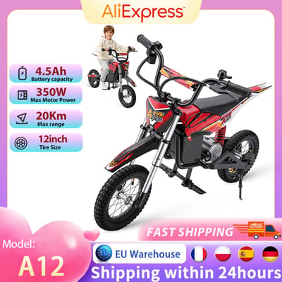 A12 Kids E-Moto Speelgoed met 350W Motor, 20km Bereik, 36V4.5Ah Batterij, 3 Snelheden, Dubbele Remmen, Schokdempers, LED Verlichting voor Buitenpret