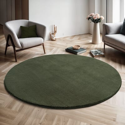 the carpet RELAX – Extra Zacht & Wasbaar Vloerkleed tot 30°C met Antislip Onderzijde – Fluweelachtige Structuur – Voor Slaapkamer of Woonkamer – Donkgroen, 160 cm rond