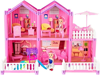Allerion Poppenhuis – Met Meubels en Poppen – Inclusief Accessoires – 126-delig -  Roze