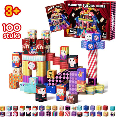 Bunobi® Magnetisch Speelgoed Circus – Magnetic Cubes 100 Stuks – Magnetische Bouwstenen - Magnetische Blokken – Montessori Speelgoed – Magneten Speelgoed