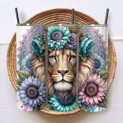 Creasowl® Mandala Leeuw Tumbler met Rietje en Deksel - 590ml Herbruikbare Drinkbeker - Leuke Mandala Tumbler voor Leeuwenliefhebbers - Perfect voor Koude Dranken - Duurzaam en Milieu-vriendelijk - Ideaal Cadeau voor Leeuwenfans