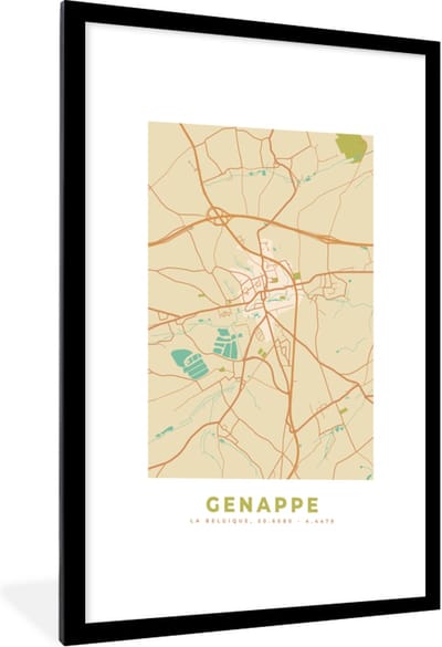 Fotolijst incl. Poster - Kaart - Vintage - Plattegrond - Stadskaart - België - Genappe - 60x90 cm - Posterlijst