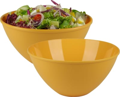 Urban Living Beslagkom/mengkom/salade schaal - 2x - 5 liter - kunststof - okergeel - D27 x H13 cm