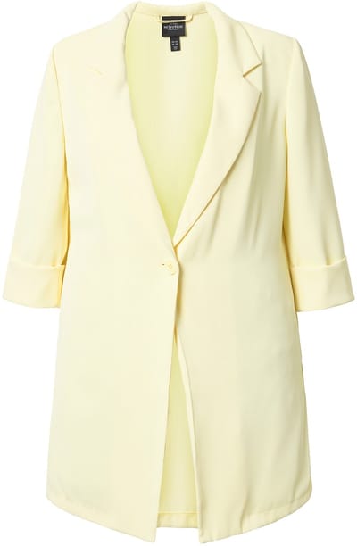 Ulla Popken - Dames - Blazer reverskraag knoopsluiting 3/4-mouwen - Zacht geel - Maat 54+