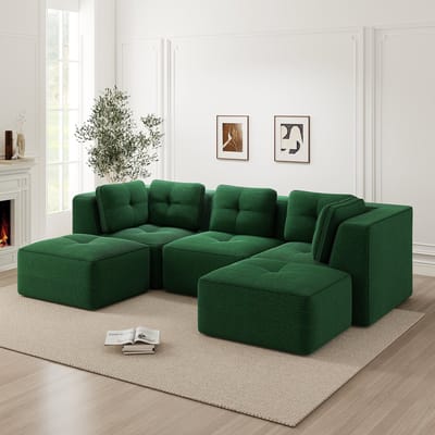 OKWISH Hoekbank 3-Zits - Modulair Ontwerp met Diepe Zitting - Voor Woonkamer - Zacht Ribstof - Groen