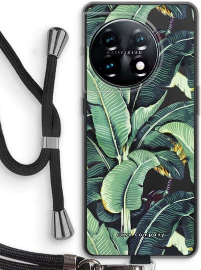Case Company® - Hoesje met koord geschikt voor OnePlus 11 hoesje met Koord - Bananenbladeren - Telefoonhoesje met Zwart Koord - Bescherming aan alle Kanten en Over de Schermrand